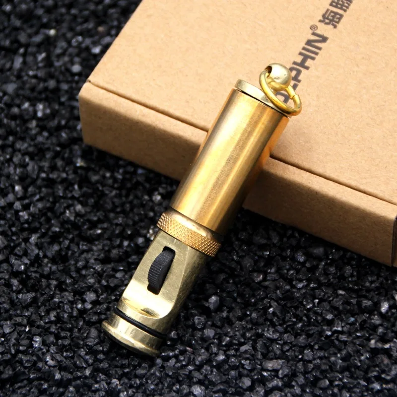 Creative Pure Copper Push Pull Retro Kerosene Lighter Outdoor Waterproof Portable Side Sliding Igniter Smoking Accessories Gifts