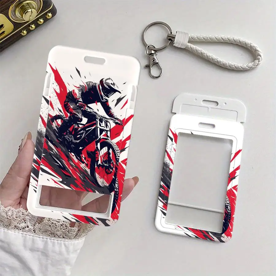 

1Pc Card Holder Retractable Credit Card Holders Holders Child Bus with lanyard Bank ID Badge Cover Case Watercolour Bike Rider