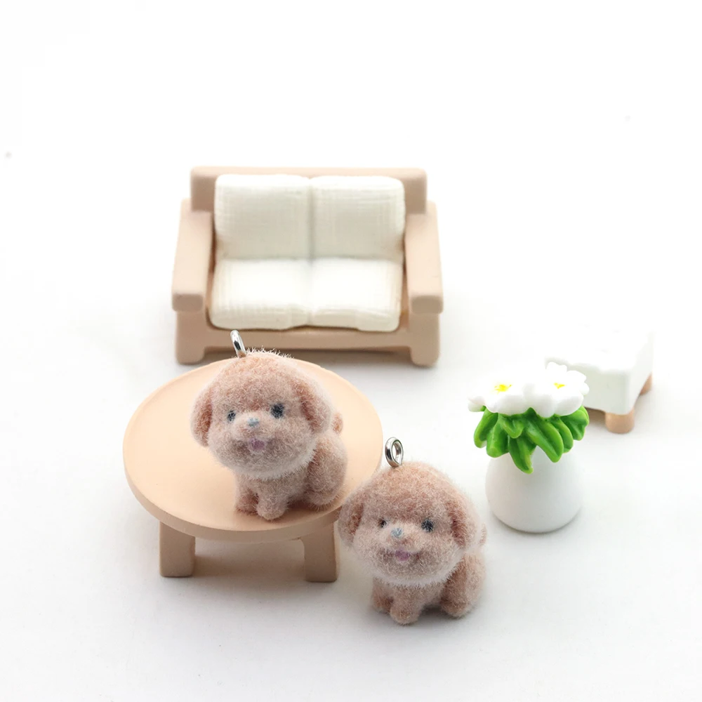 10 PCS Resin Flocking Brown Puppy Pendant Cute Plush Dog Doll Charms for Necklace Keychain Earrings DIY Jewelry Making Wholesale