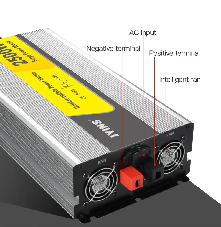 2500W 12v 24v DC to AC 110v 230v UPS Pure Sine Wave Inverter with Charger Single Output 50/60Hz