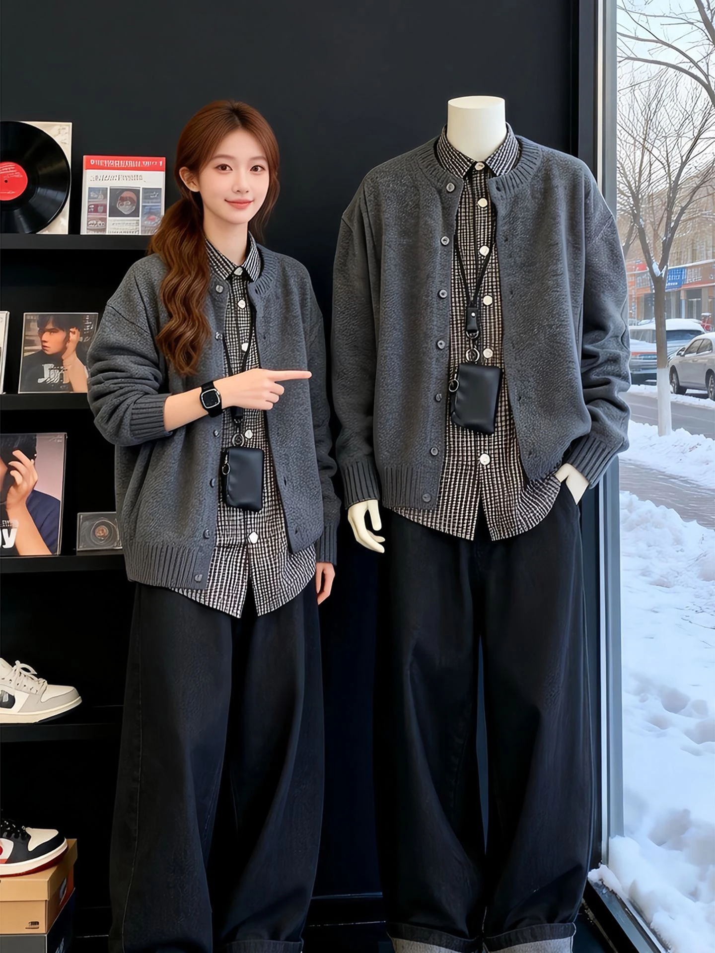 

Мужской вязаный кардиган на пуговицах, осенне-зимний, свободного кроя, повседневный, модный, для пар