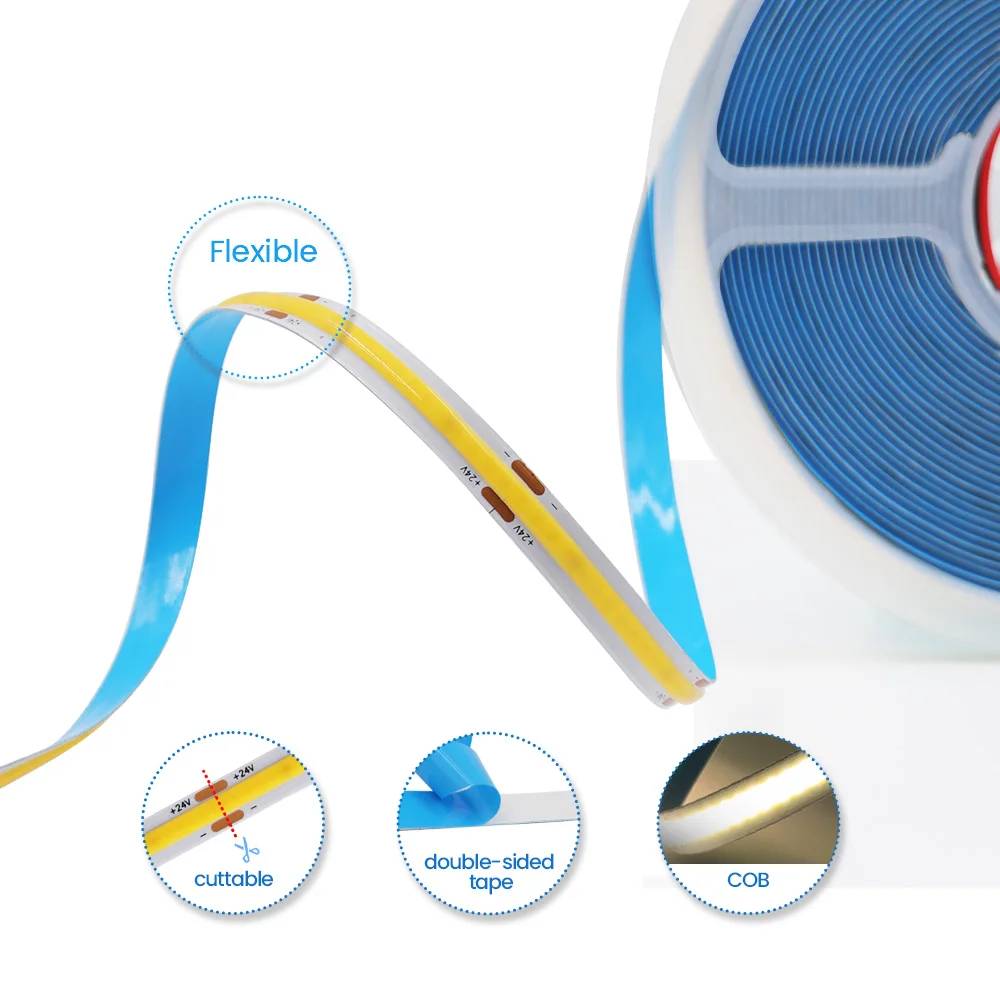 5M 10M Dimming COB Strip Light With Remote Control 12V 24V 320LEDs/M Bluetooth High Density Linear Lighting Flexible LED Tape