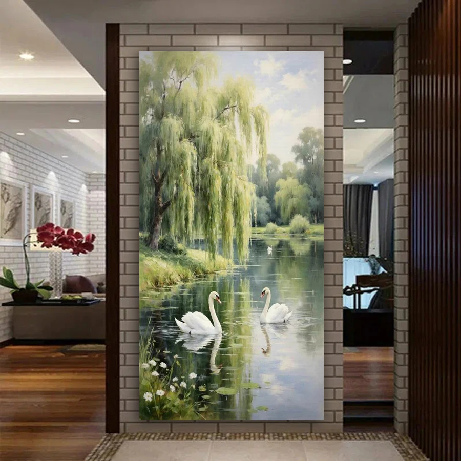 Abstract Willow Tree Swan Large Size Diy Diamond Art Painting Kits Scenery Full Square Round Drill Mosaic Embroidery Picture