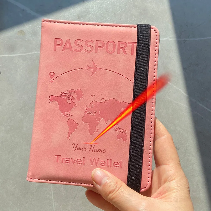 

Fashion Passport Cover Laser Engarved Name Travel Wallet Custom Name Passport Holder Elastic Strap Case for Passports