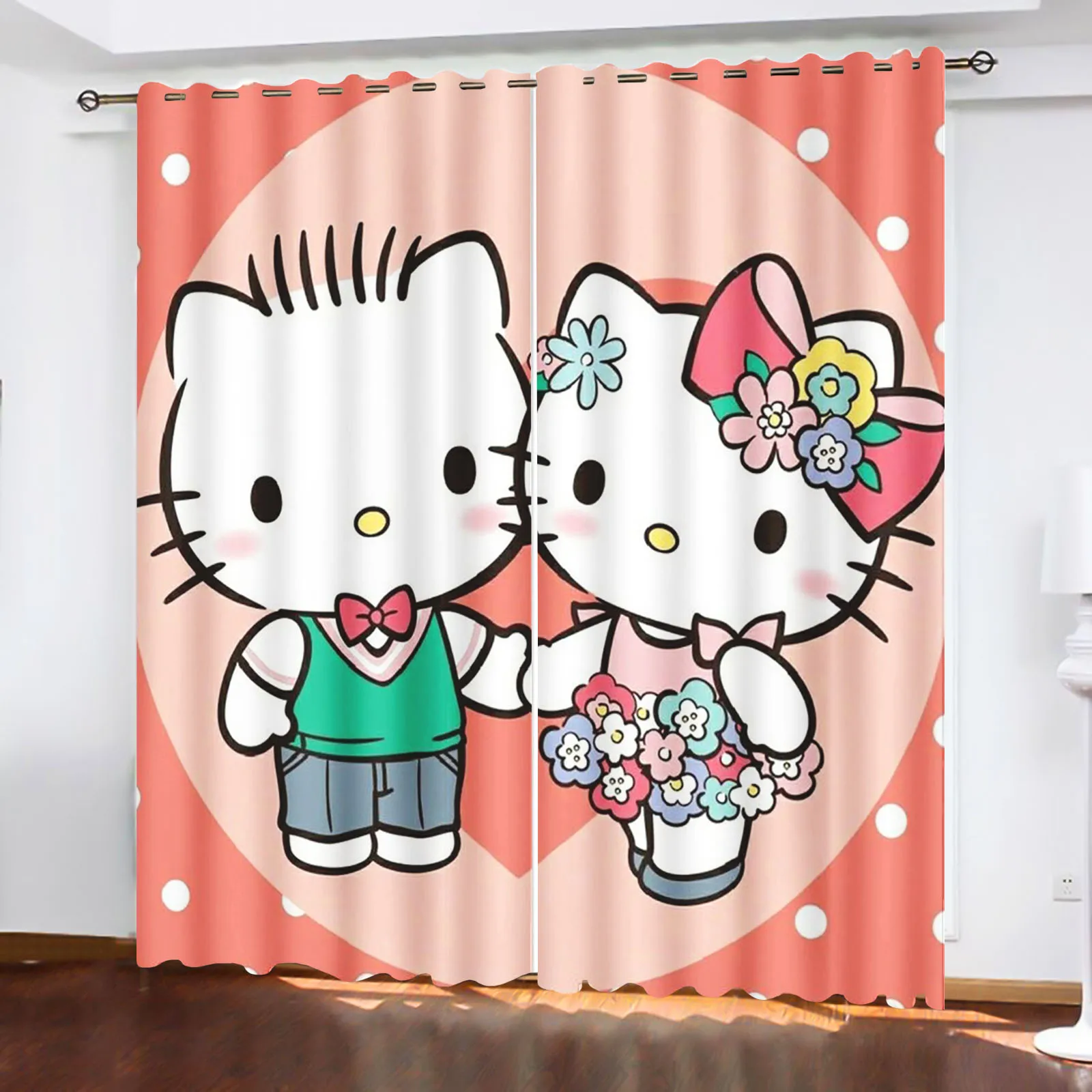 

Sanrio Cartoon Curtain for Window Decoration, 100% Polyester Shade, Hello Kitty, Bedroom, Living Room, Home, 2 Tablets