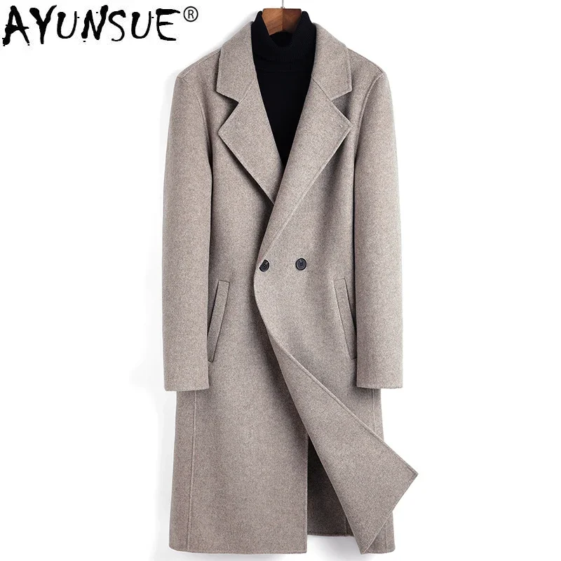 

AYUNSUE Long 100% Wool Coat Men Jacket Double Breasted Overcoat Clothes Mens Coats and Jackets Sobretudo Masculino 9909 KJ4292