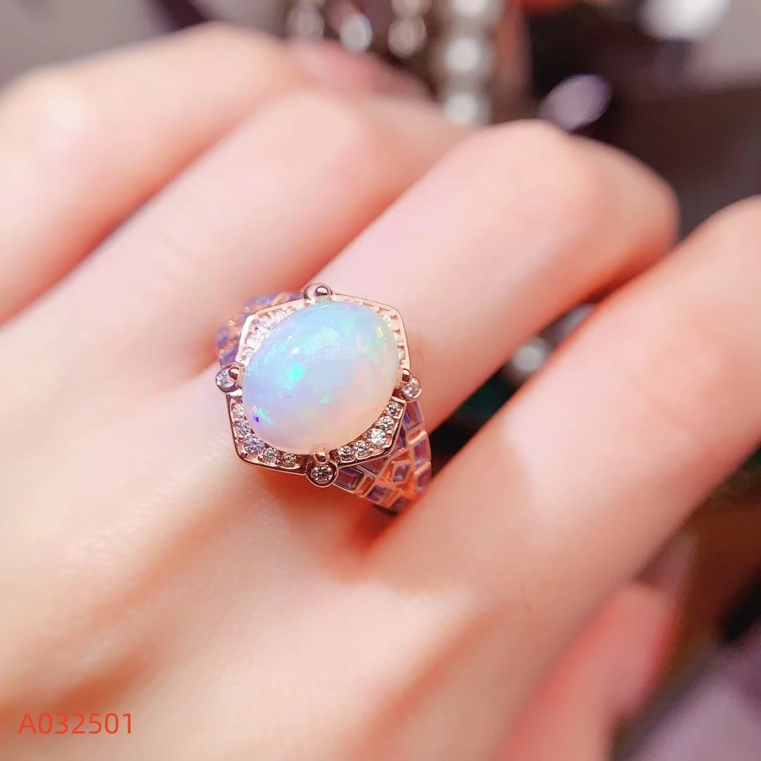 KJJEAXCMY Fine Jewelry Natural White Opal Women's Ring S925 Pure Silver Exquisite Inlaid Simple Elegant Gem Support Testing