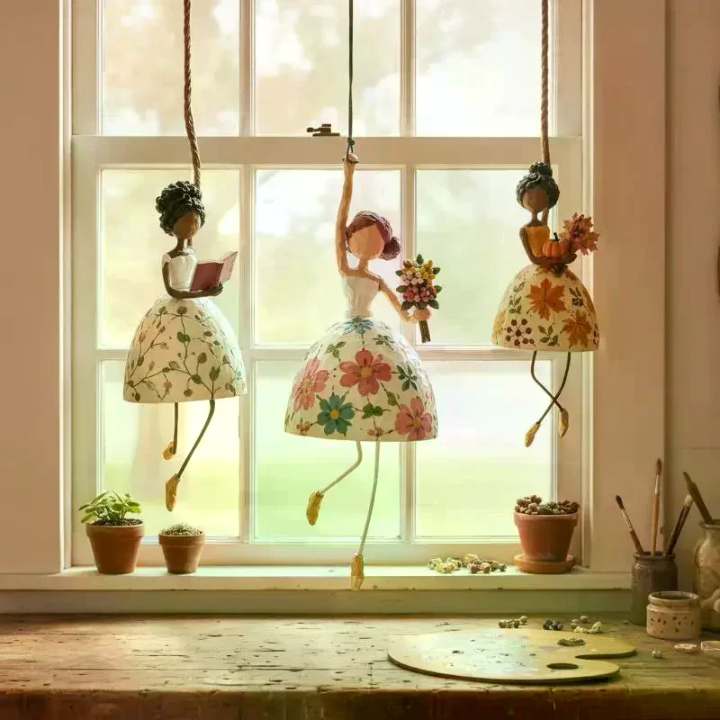 Whimsical Hand Painted Dancing Ballerina Lady Figurine Dangling Legs Statue for Mantelpiece Home Art Decor