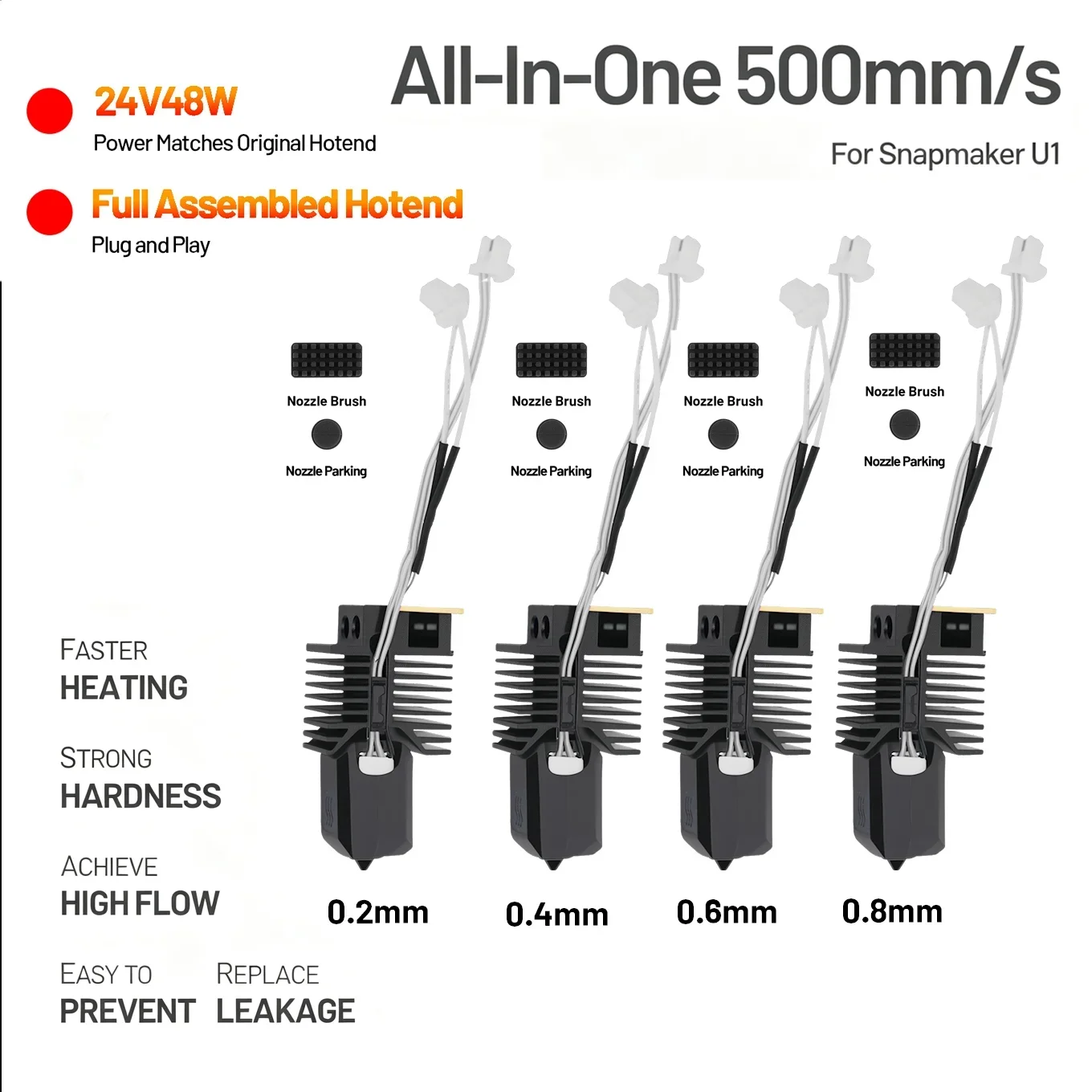 New For Snapmaker U1 Hot End Nozzle High Quality 0.4 0.2 0.6 0.8 Hardened Steel High Speed Printing 3d Pirnter U1 Accessories