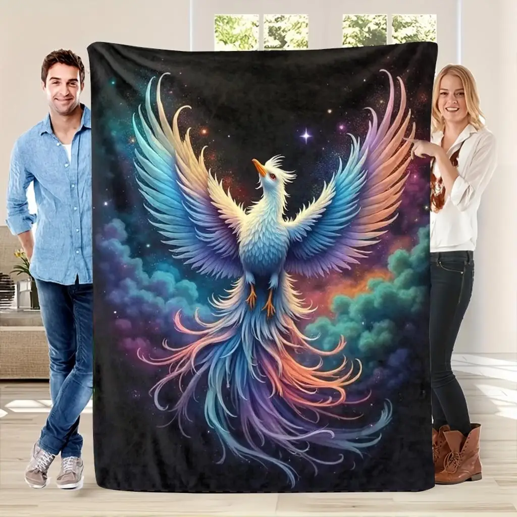 Majestic Phoenix Galaxy Art Throw Blanket 150x200cm Cosmic Mythology Plush Decor Cozy Gift