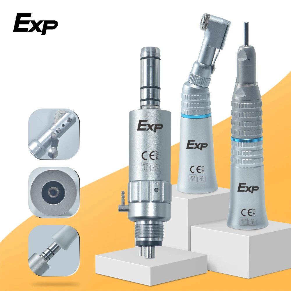 Exp Dental Low Speed Handpiece Contra Angle Straight 2/4 Hole Air Motor Key Type External Water Spray