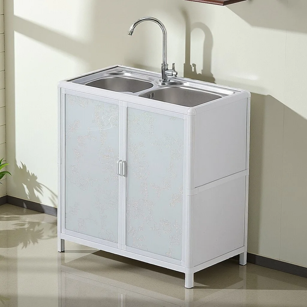 Kitchen Stainless Steel Sink Cabinet Vegetable Bowl Basin Double Sink with Bracket Multifunctional Pool Storage Integrated Cabin
