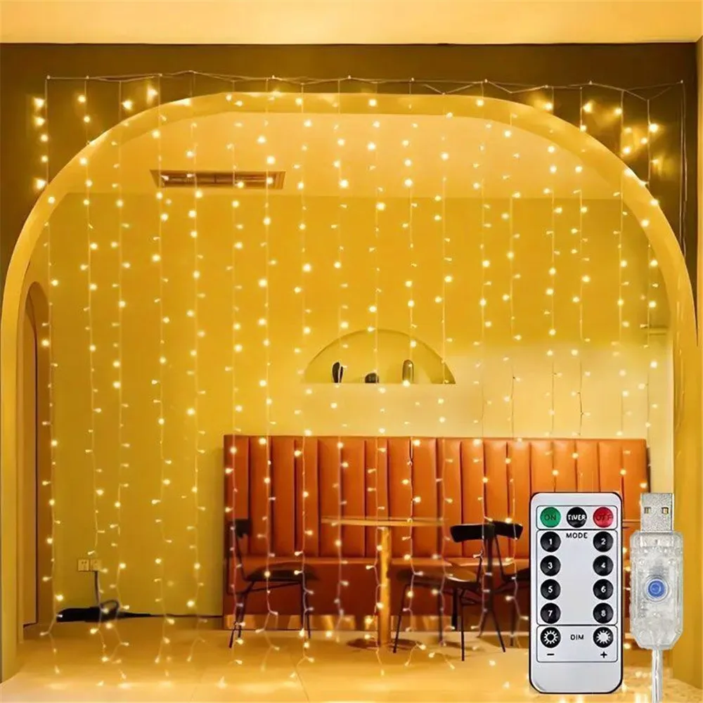 Curtain Garland LED String Lights Decoration 8 Modes USB Remote Control Wedding Christmas Decoration for Home New Year 2025