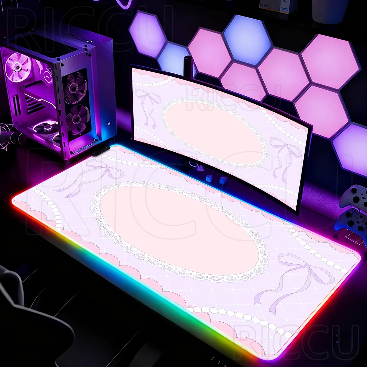

RGB XXL Lace Bow Large Mousepad PC Accessories LED Desk Mat Kawaii Mouse Pad Rubber Table Gaming Office Lock Edge Keyboard Mat
