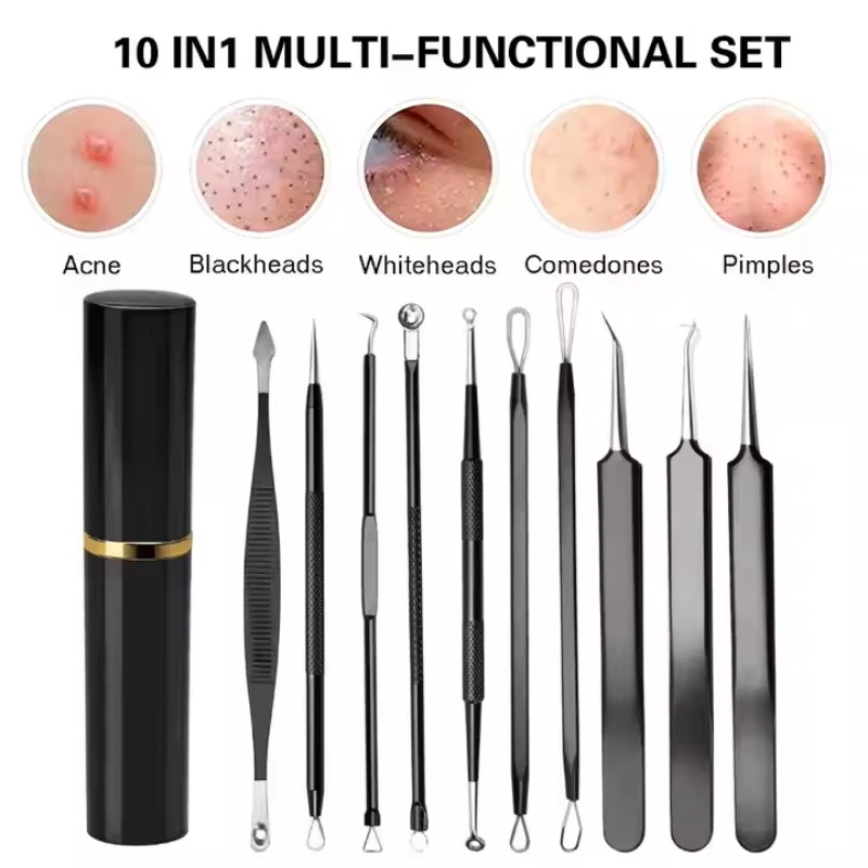 10 Stück professioneller Mitesser-Entferner, Komedonen-Extraktor zur einfachen Entfernung von Pickeln, Mitessern, Zit-Entfernung, Gesichts- und Nasen