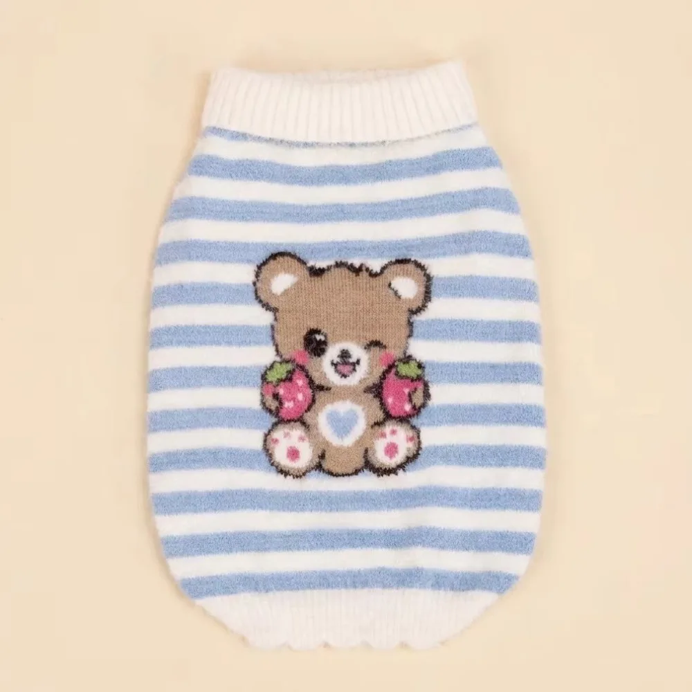 Fashion Cartoon Pattern Striped Dog Sweater Two Legged Elastic Pet Warm Sweater Cozy Plush Warm Pet Knit Sweater Puppy