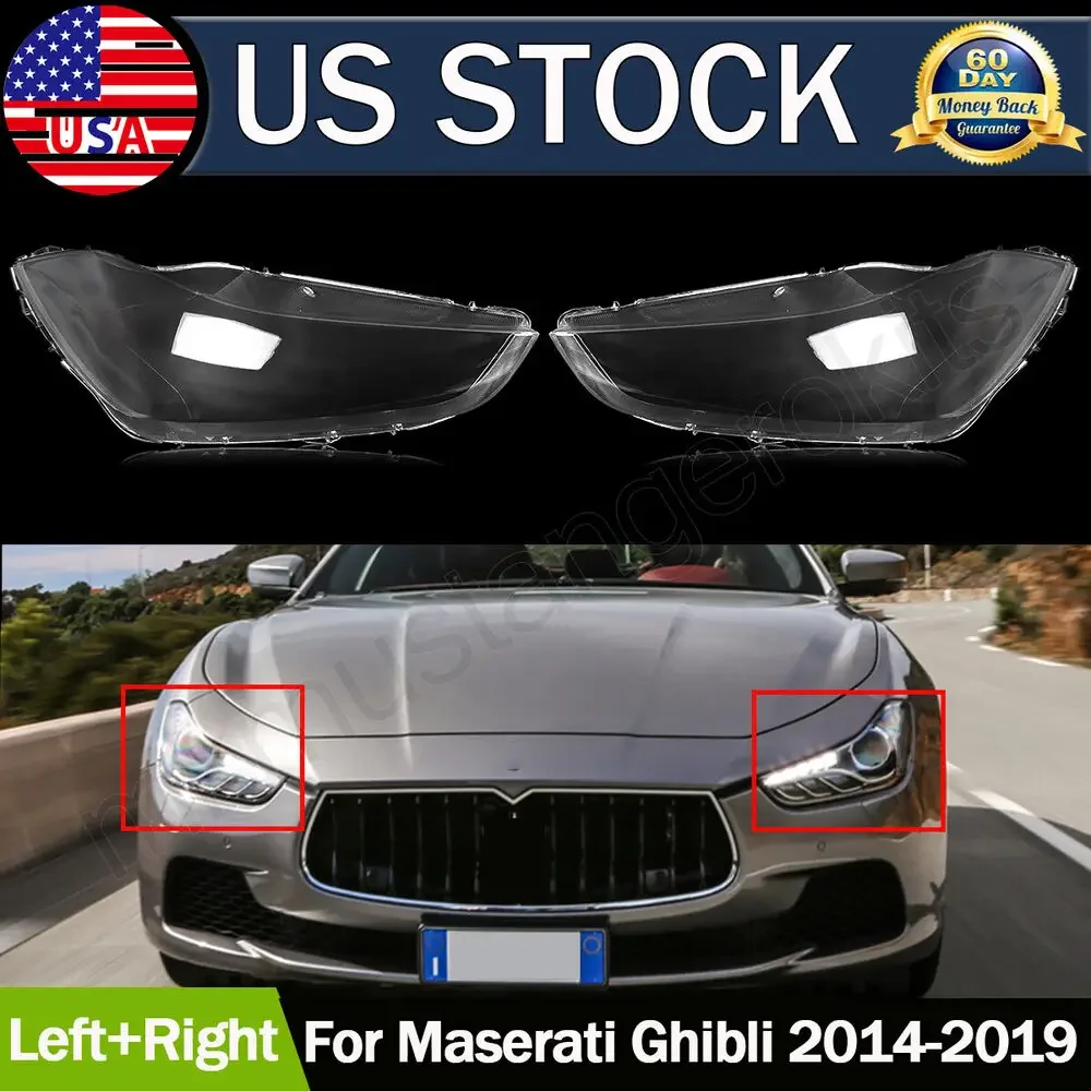 Pair Clear Car Headlight Headlamp Shell Lens Cover For Maserati Ghibli 2014-2019