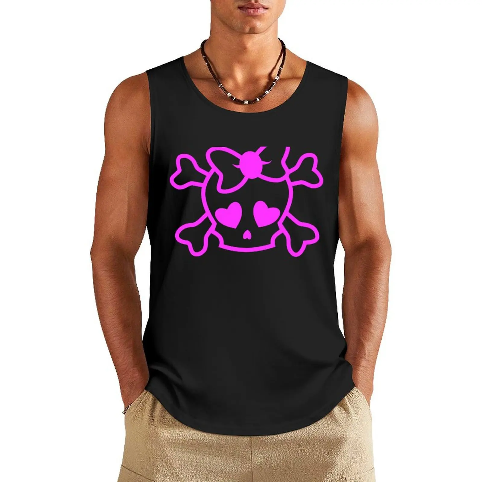 

Pink girly emo skull with bow teenage girl on black Tank Top Men's gym cool things Men's t-shirt