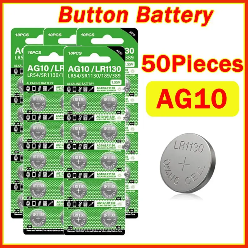 

AG10 LR54 1.55V Button Battery perfect for Watches, Toys, remotes - SR54 389 189 LR1130 SR1130 Alkaline Button Cell