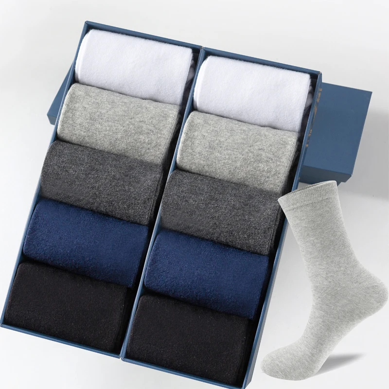 10 par męskich skarpet z organicznej bawełny oddychającej czarno-białej skarpetki biznesowe Casual wiosenna lato dla EUR38-48 męskich Plus Size