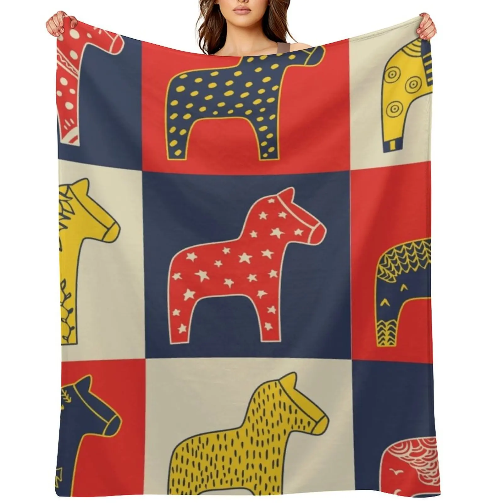 BEST SELLER _ Swedish Dala Horse Throw Blanket Sofa Quilt Nap Winter beds Blankets For Bed Blankets