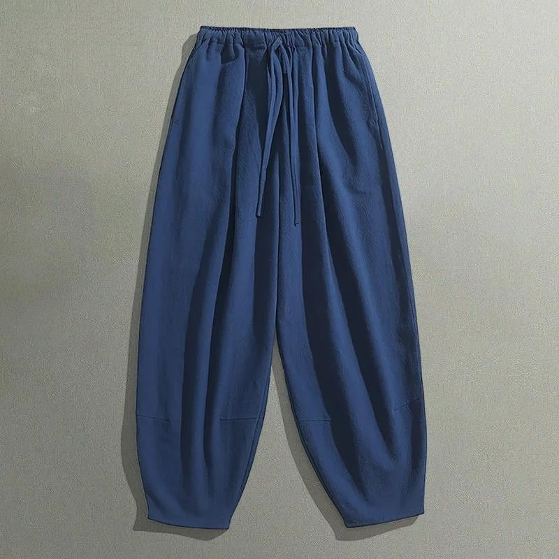 

Летние повседневные свободные мужские хлопковые льняные брюки Hanfu, тонкие широкие брюки-фонарики в стиле ретро, молодежные трендовые специальные широкие брюки