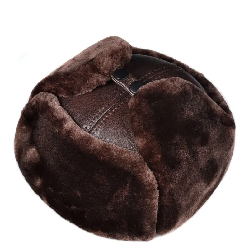 وصول جديد للرجال قبعة الشتاء جلد طبيعي | قبعة صياد سميكة مبطنة بالصوف من جلد البقر العلوي، قبعة مقاومة للبرودة #1