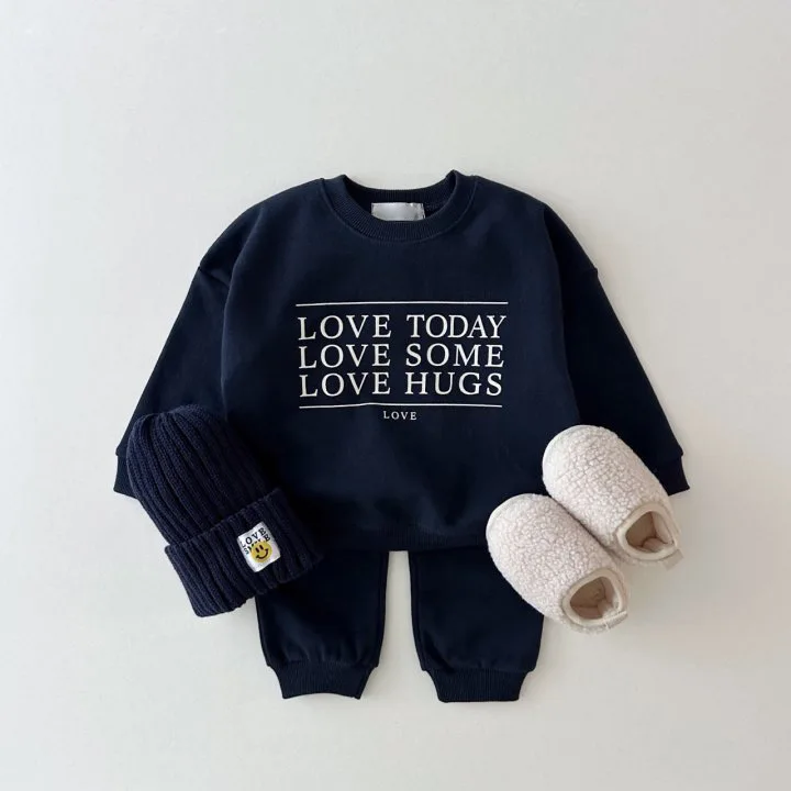 2025 Autumn New Children Long Sleeve Clothes Set Boys Girls Letter Print Sweatshirt Suit Kids Casual Loose Sweat Pants Outfits