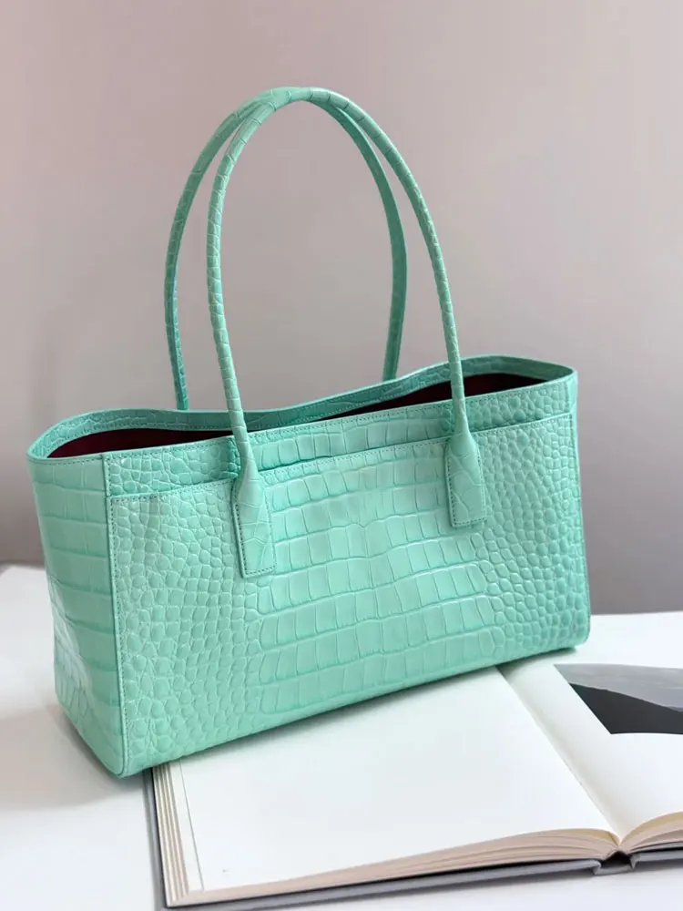 green-crocodile-pattern-tote-bag-women's-commuter-style-underarm-single-shoulder-bag-soft-pu-leather-korean-style-bag