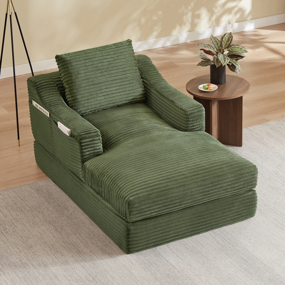 2-in-1 Konvertierbares Cord-Schlafsofa, Moderner Minimalistischer Einzelsessel mit Doppelschicht-Struktur, Geräumige & Weiche Freizeitliege, Platzsparendes Design, Einfach zum Vollbett Verwandelbar,