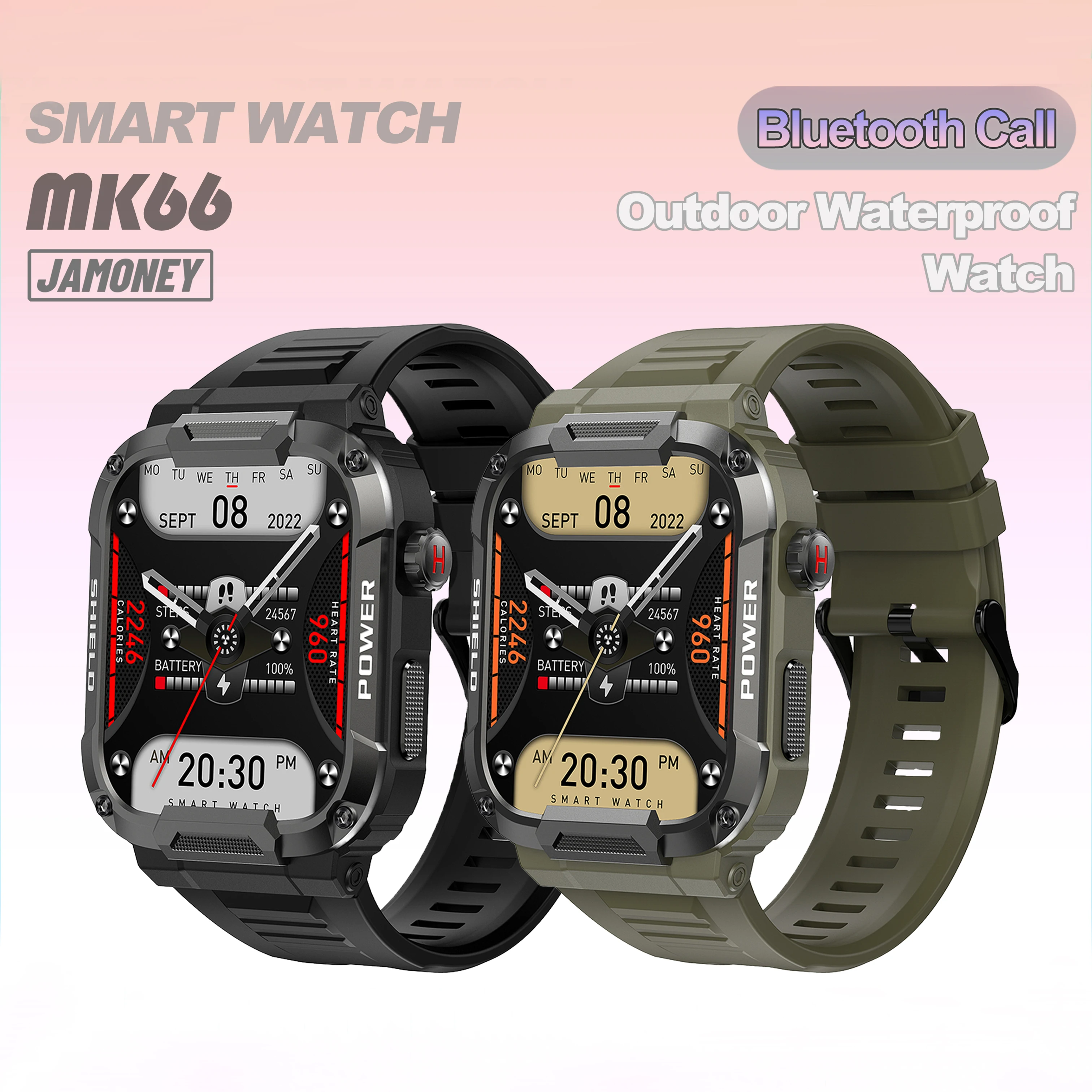 

Men Outdoor Sports Smartwatch BT Call 1.85 Inch Screen 400mAh Big Battery IP68 Waterproof Fitness Tracker MK66 Smart Watch