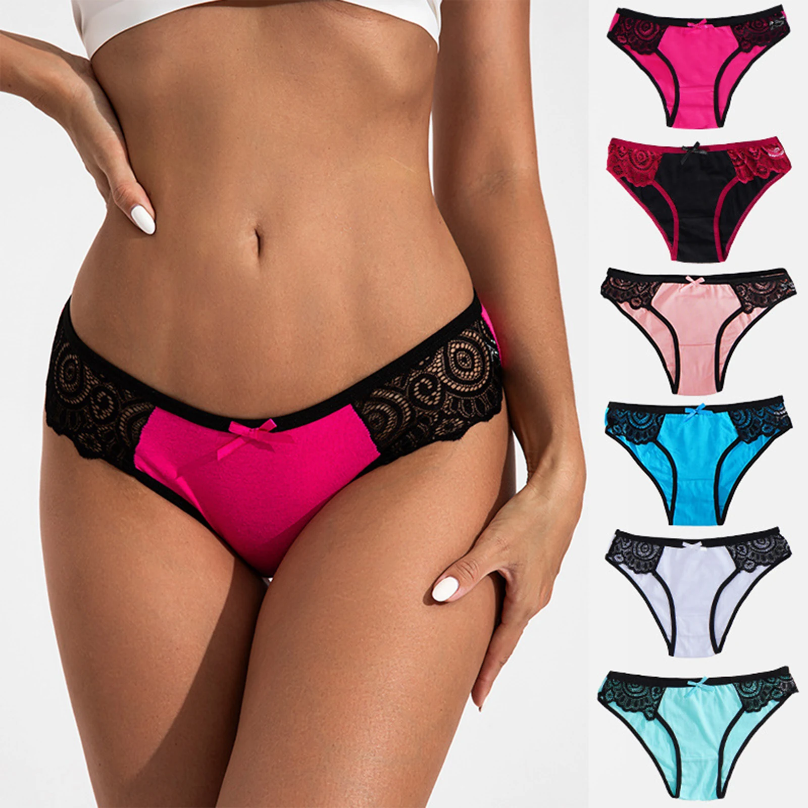 Women Lace Patchwork Breathable Panties 6PCS Sexy Underwear Soft Elastic Lady Briefs High Waist Comfortable