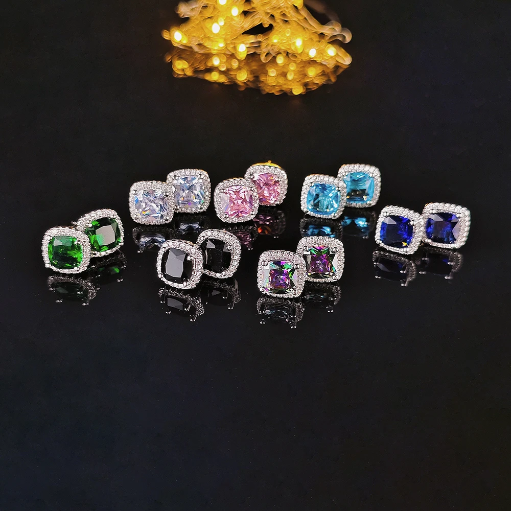 Moonso Arrival Pink Sykblue Silver Color Earring Two Gift Zircon Stud Earring Earings Brinco for Women Jewelry Wedding E1097 image 2