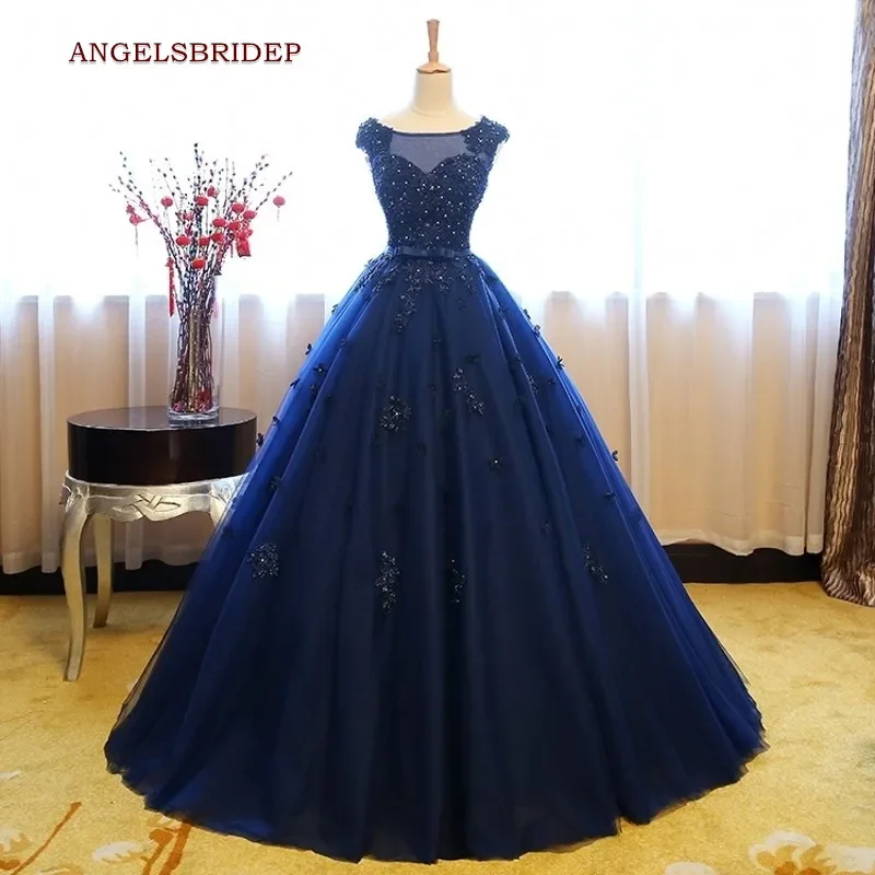 Vestidos Quinceanera azul marinho românticos, vestido de baile, apliques formais, vestido de aniversário de 16 princesas, 15 anos