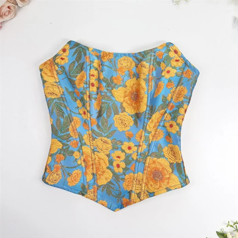 women's-corset-shape-fitness-bra-fishbone-design-waist-cinching-shapewear-monet-oil-painting-pattern-full-coverage-tube-top
