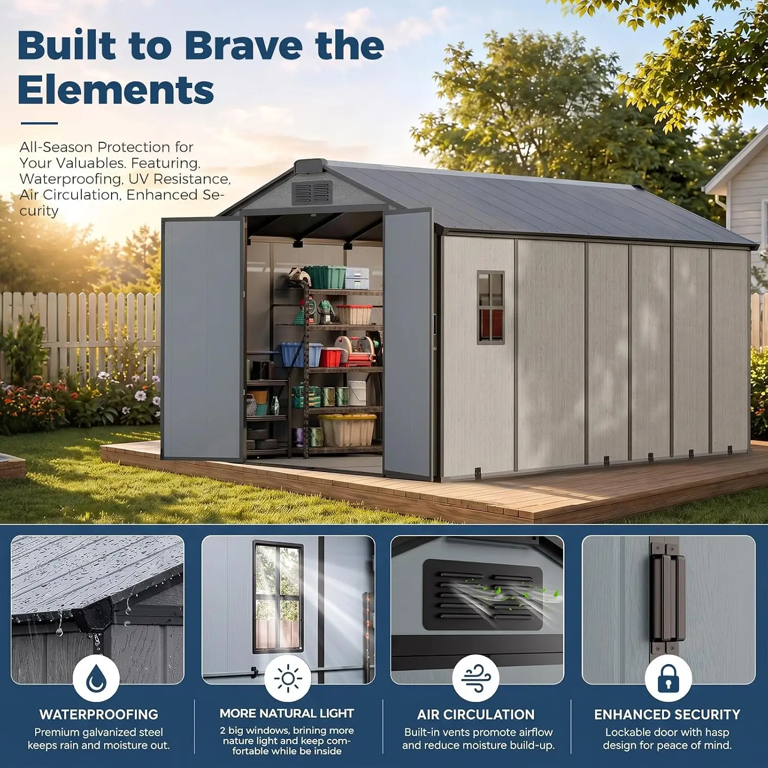 8x14 FT Resin Outdoor Storage Shed with Floor Window Door Vent, Customized