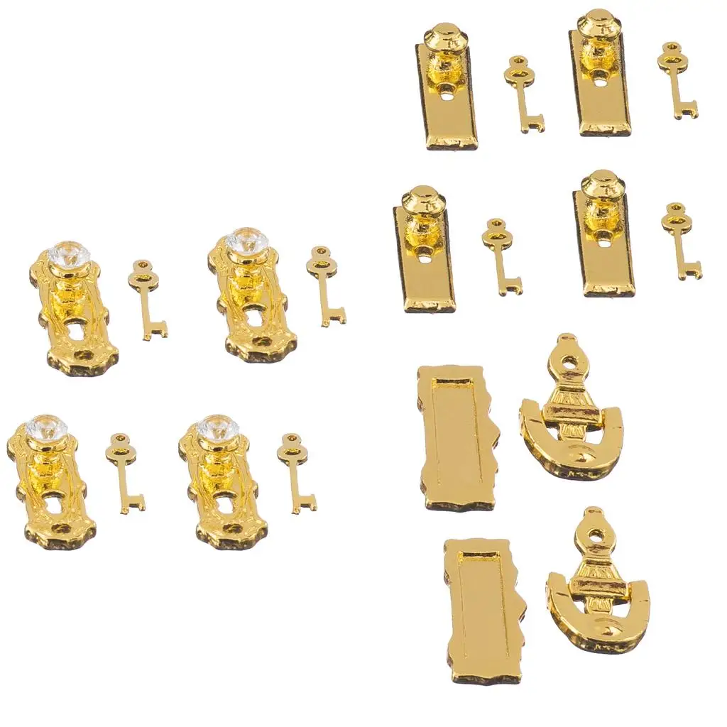 12e schaal 4 metalen deurknoppen en sleutels Set poppenhuis miniatuur handgrepen