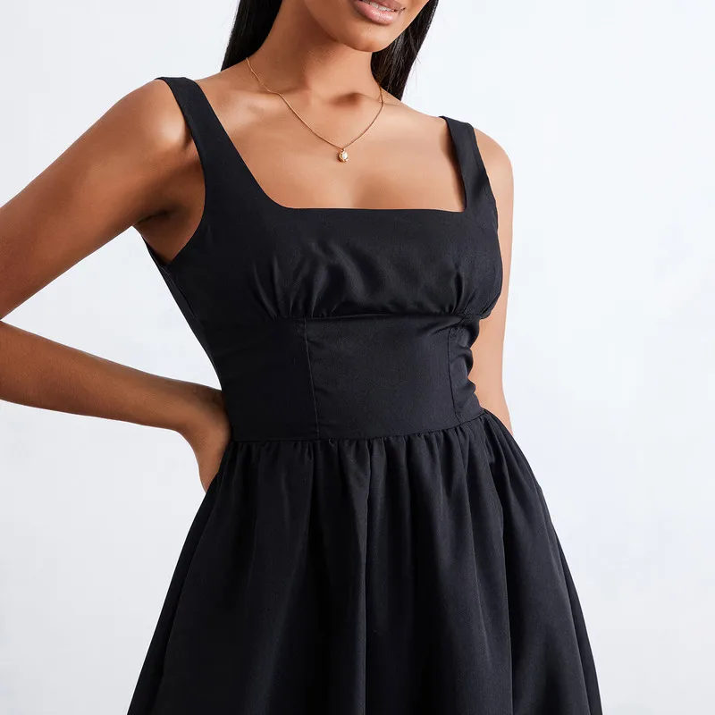 WPNAKS-فستان نسائي متوسط الطول بدون أكمام ، ملابس حفلات مسائية ، فستان أنيق أحادي اللون عالي الخصر ، ملابس الشارع عاري الظهر ، الصيف