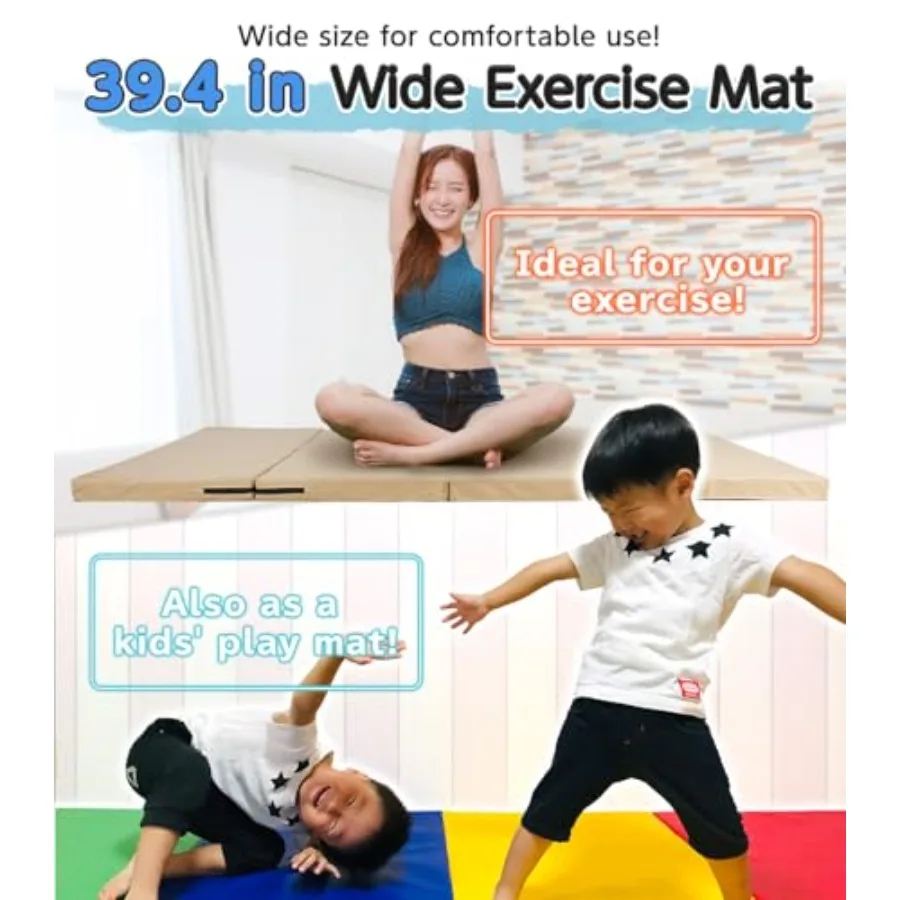 Gymnastics mat for home use folding stretch mat in blue high-density foam for muscle training soundproof and non-slip 71x39x2