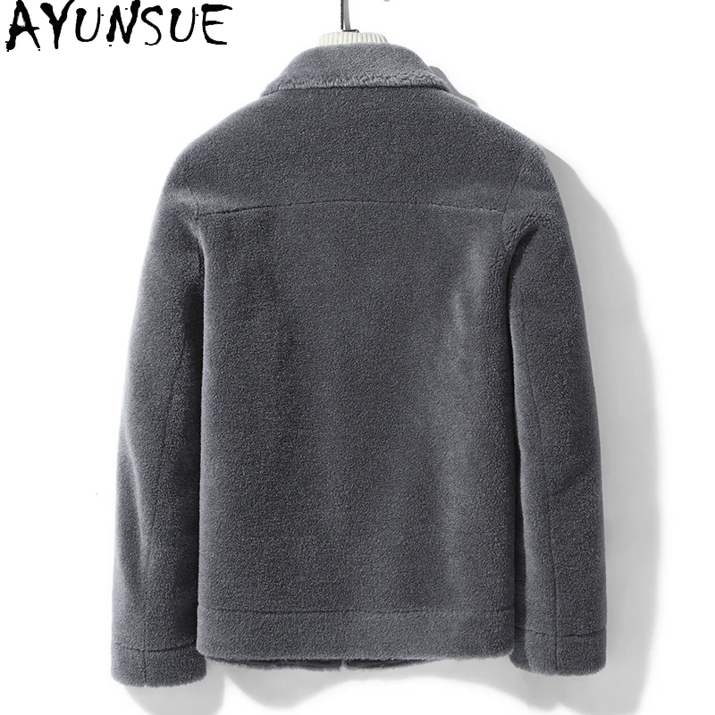 AYUNSUE Moda 100% Cappotti di Lana per Uomo Inverno Breve Tosatura Delle Pecore Giacca Uomo Casual Granulare Cappotto di Lana di Agnello Giubbotti Outwears