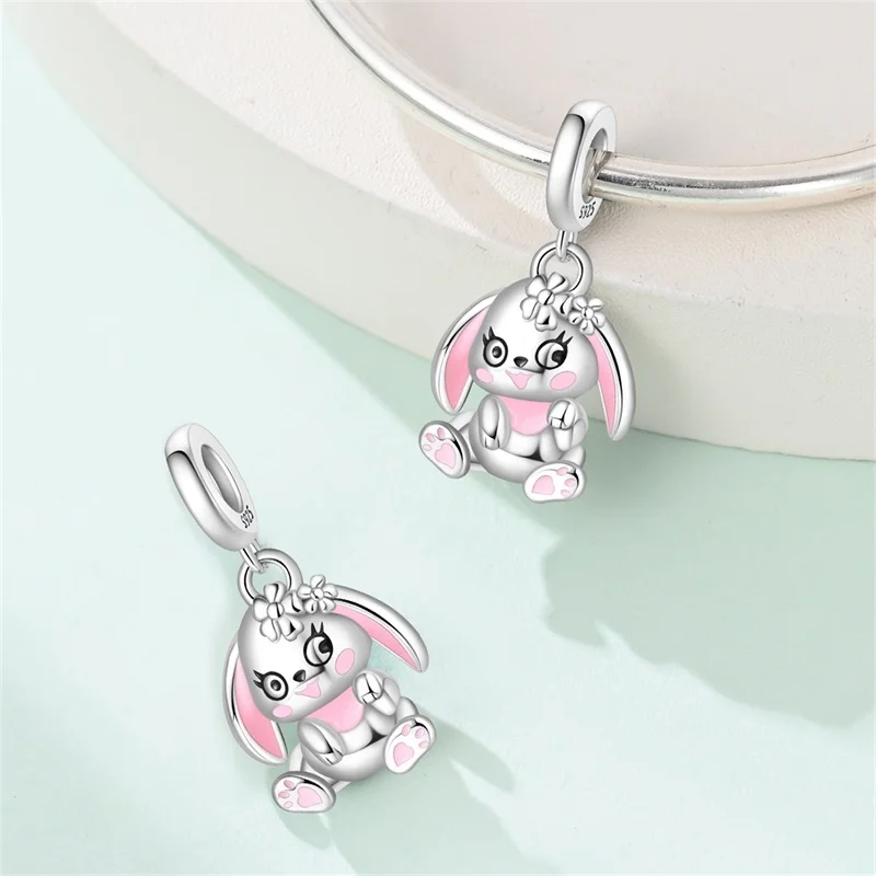 Fit Original 925 Sterling Silver Charms Beads Cute Black Cat Little Elephant Rabbit Bear Charms Fine DIY Birthday Jewelry Gifts