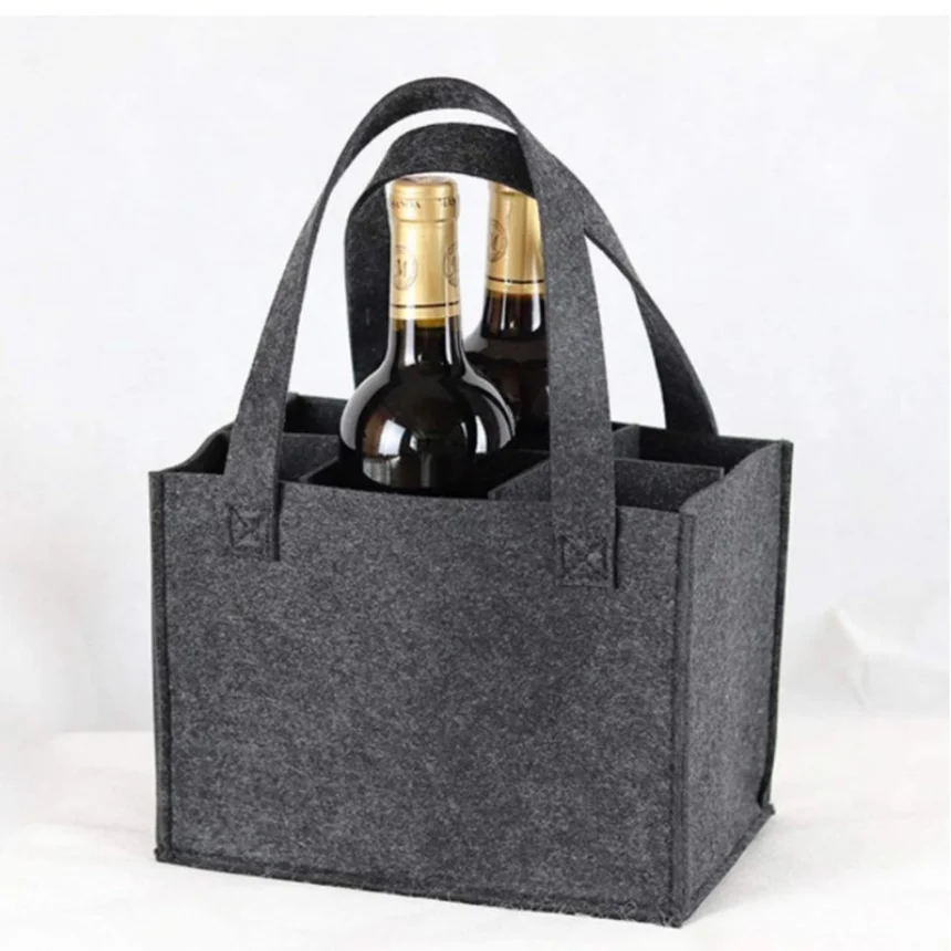 6 Compartment Bags Bottle Storage Felt Bags Men Picnic Handbags Dark Gray Backpack Bags Beer Bottle Shopping Tote Bag 1pc