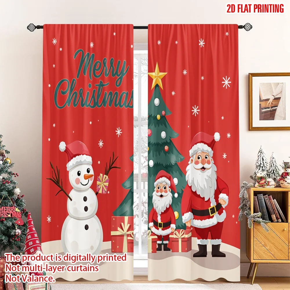 

2pcs 2D flat printing Merry Christmas Drapes Merry Christmas Tree Gifts_b Polyester Without Electricity Spring Use for All