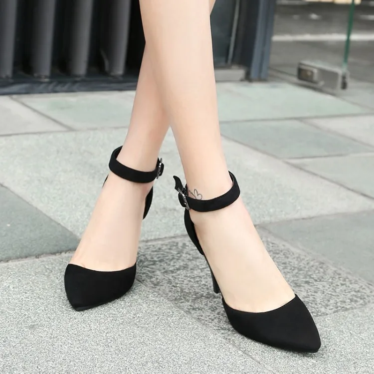 Oversize Large size Big size High-heeled shoes Pointed toe Metal Buckle Thick Heel Fashion trend Comfortable