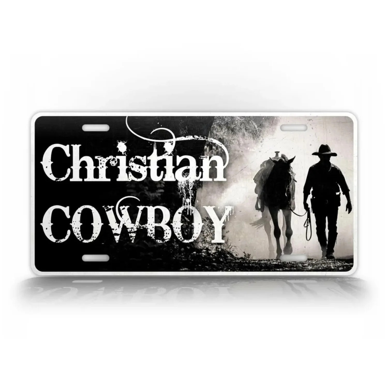 Personalized Christian Cowboy Horse Rider Custom Text Metal Sign Vintage Wall Decor for Home Man Cave Garage