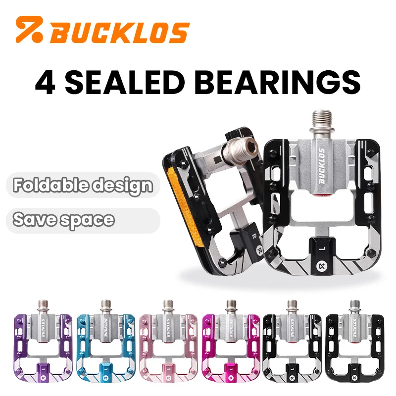 BUCKLOS Folding Bike Pedal 4 Bearing Aluminum Alloy Foldable Bicycle Flat Pedals Lightweight Durable Road BMX Bike Flat Pedal
