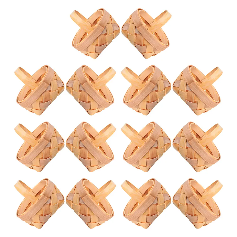 

14PCS Mini Woven Baskets Small Wood Chip Baskets Flower Fruit Picnic Bucket With Handles For Wedding Party Presents Decoration