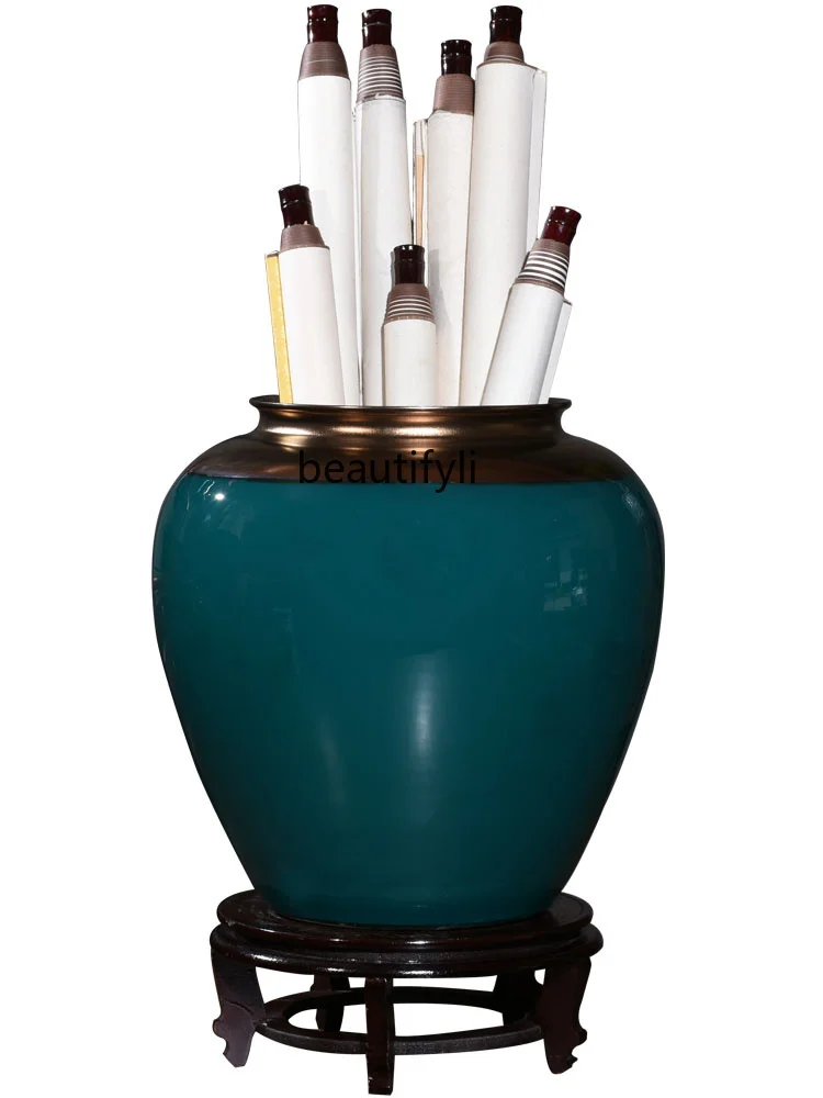 

Jingdezhen Ceramic Vase Painting and Calligraphy Cylinder Scroll Cylinder Floor European Style Minimalist Creative Ornaments