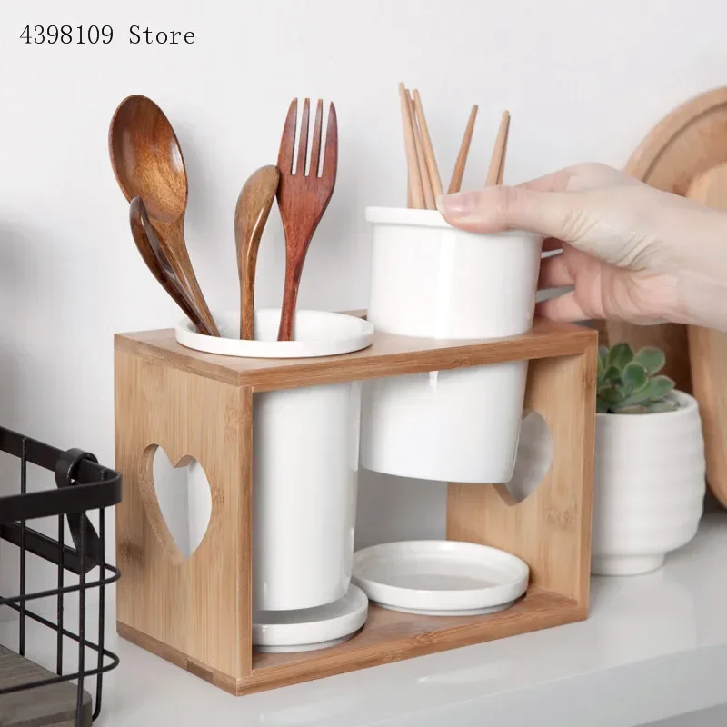 Ceramic Chopsticks Tube Storage Rack Spoon Chopsticks Storage Tube Set Knife and Fork Multi-function Storage Box Kitchen Tools