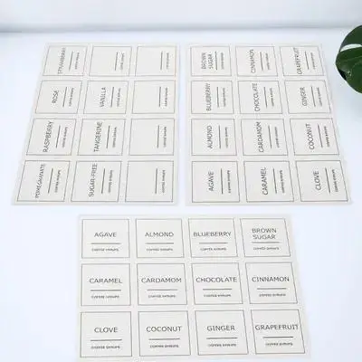 3 Sheets Coffee Syrup Labels Waterproof Plastic Decals Reusable for Coffee Bar Kitchen Containers Syrup Bottle Identification